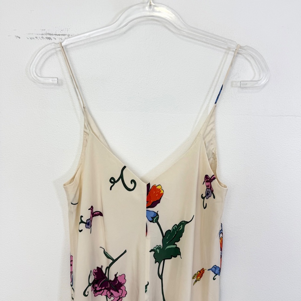 Tibi Strappy Handkerchief Floral Silk Maxi Dress Opal Beige Multi Size 0 - Picture 4 of 7